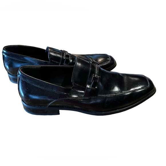 Stacy Adams Mens Size 10.5 Black Leather Slip On Loafers with Silver Buckle - Picture 6 of 9